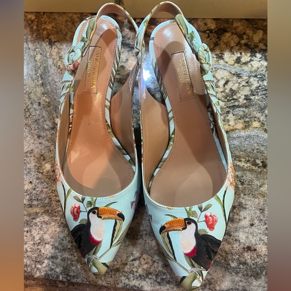 Aquazzura Multicolor Printed Fabric Slingback Pumps